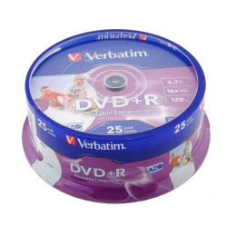 DVD-R диск Verbatim 4.7Gb 16x Verbatim DLP Matt Silver по 25 шт. CakeBox 043500