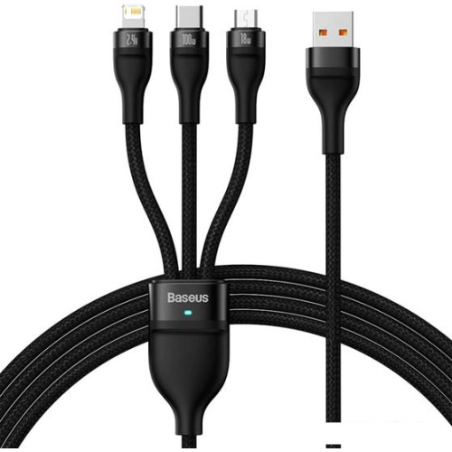 Кабель Baseus CASS030001 USB-A - USB-C, microUSB, Lightning (1.2 м, черный)