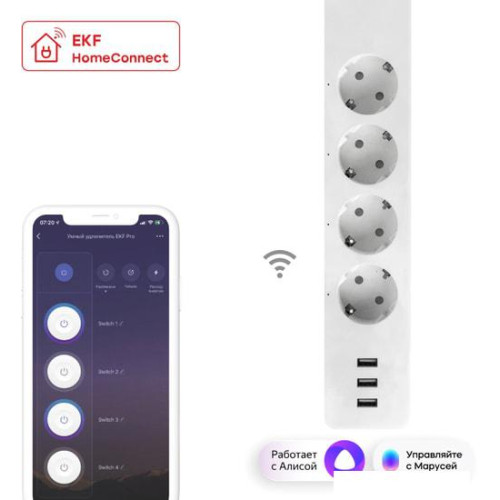 Умный удлинитель EKF Connect PRO Wi-Fi c USB RCE-2-WF