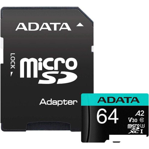 Карта памяти A-Data Premier Pro AUSDX64GUI3V30SA2-RA1 microSDXC 64GB (с адаптером)