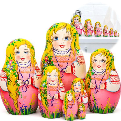 Развивающая игрушка Брестская Матрешка Девочка с косичкой - набор русских матрешек (набор 7 шт)