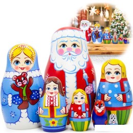 Развивающая игрушка Брестская Матрешка Рождественские Матрешки: Дед Мороз, Снегурочка и дети (набор 7 шт)