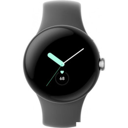 Умные часы Google Pixel Watch (глянцевый серебристый/угольный, спортивный силиконовый ремешок)