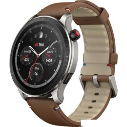 Умные часы Amazfit GTR 4 (серебристый, с коричневым кожаным ремешком)