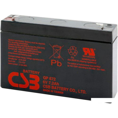 Аккумулятор для ИБП CSB GP672 (6В/7.2 А·ч)