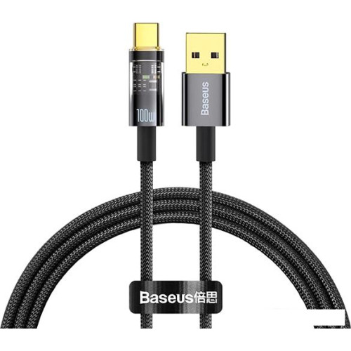 Кабель Baseus Explorer Series Auto Power-Off Fast Charging USB Type-A -USB Type-C (1 м, черный)