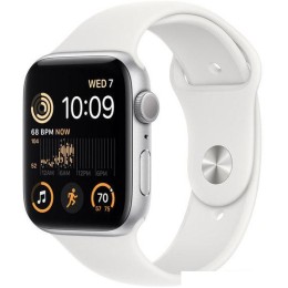 Умные часы Apple Watch SE 2 44 мм (алюминиевый корпус, серебристый/белый, спортивный силиконовый ремешок)