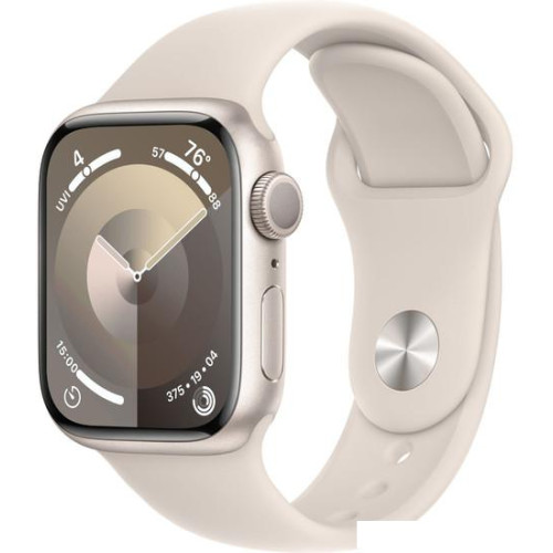 Умные часы Apple Watch Series 9 41 мм (алюминиевый корпус, звездный свет/звездный свет, спортивный силиконовый ремешок M/L)