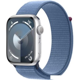 Умные часы Apple Watch Series 9 45 мм (алюминиевый корпус, серебристый/зимний синий, нейлоновый ремешок)
