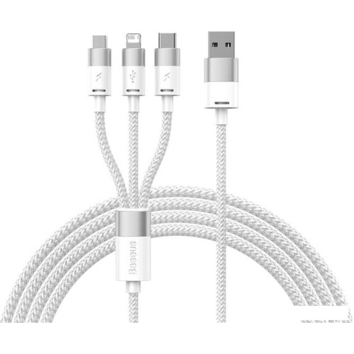 Кабель Baseus One-For-Three Fast Charging Data Cable 3.5A USB Type-A - USB Type-C/microUSB/Lightning (0.5 м, белый)