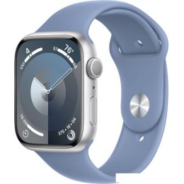 Умные часы Apple Watch Series 9 45 мм (алюминиевый корпус, серебристый/зимний синий, спортивный силиконовый ремешок S/M)