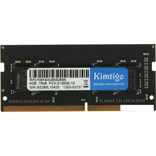 Оперативная память Kimtigo 4ГБ DDR4 SODIMM 2666 МГц KMKS4G8582666