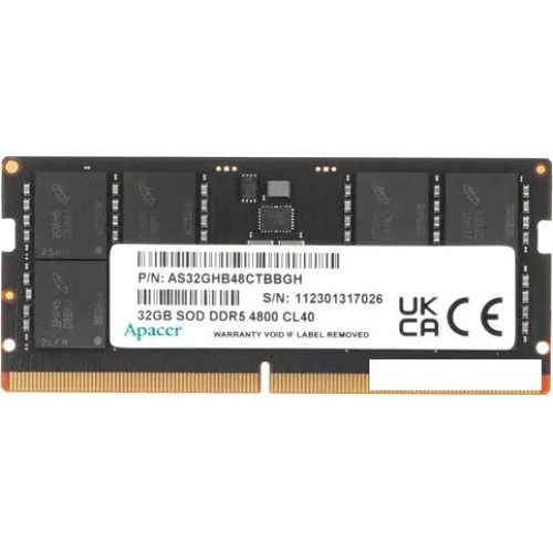 Оперативная память Apacer 32ГБ DDR5 SODIMM 4800 МГц AS32GHB48CTBBGH