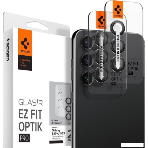 Защитное стекло Spigen Optik TR EZ Fit camera protector для Galaxy S23 Plus/S23 AGL05962 (2шт)