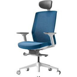 Офисное кресло Bestuhl J1 White Pl с подголовником и подлокотником (голубая сетка/голубая ткань)