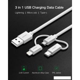 Кабель Ugreen US186-50203 USB Type-A - USB Type-C/Lightning/microUSB (1.5 м, белый)