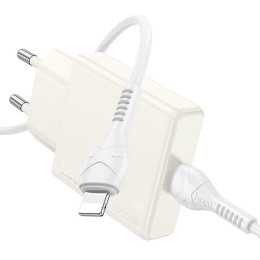 Сетевое зарядное Hoco N44 Lightning (лунный белый)