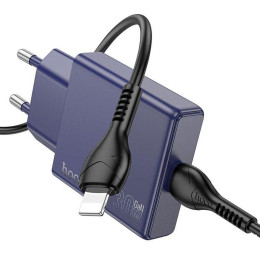 Сетевое зарядное Hoco N44 Lightning (титановый синий)