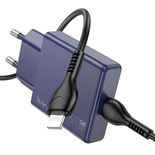 Сетевое зарядное Hoco N44 Lightning (титановый синий)