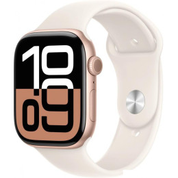 Умные часы Apple Watch Series 10 46 мм (алюминиевый корпус, розовое золото/звездный свет, спортивный силиконовый ремешок S/M)