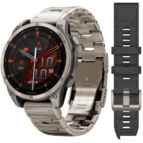 Умные часы Garmin Fenix 8 Sapphire, Titanium 47мм (светло-серый, титановый ремешок)