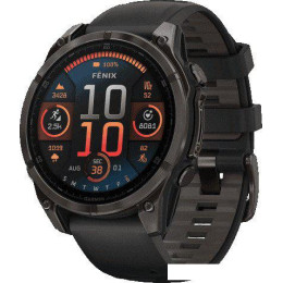 Умные часы Garmin Fenix 8 Sapphire, Titanium 47мм (угольно-черный DLC, пепельно-черный силиконовый ремешок)