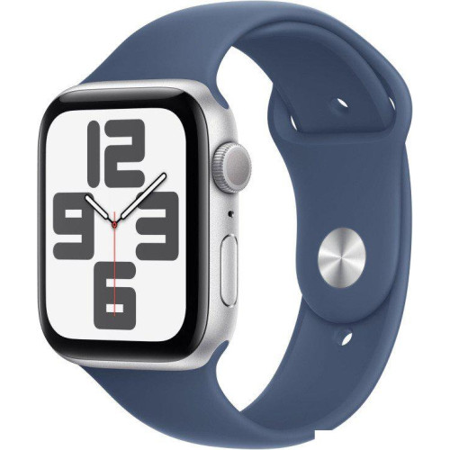 Умные часы Apple Watch SE 2 44 мм (алюминиевый корпус, серебристый/синий деним, спортивный силиконовый ремешок M/L)