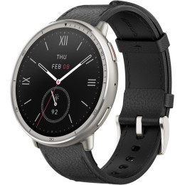 Умные часы Amazfit Active 2 Premium (серебристый, с черным кожаным ремешком)