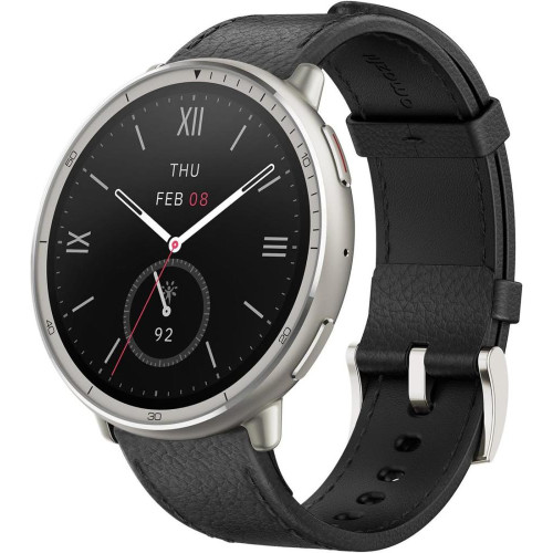 Умные часы Amazfit Active 2 Premium (серебристый, с черным кожаным ремешком)