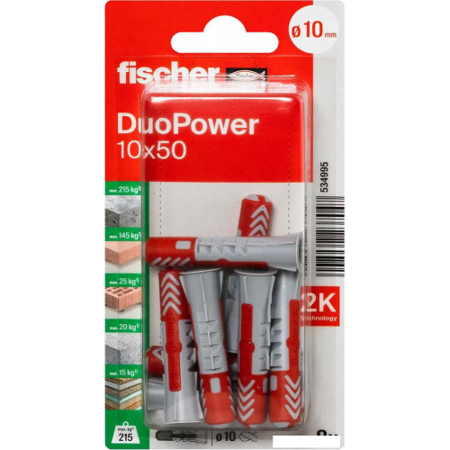 Дюбель универсальный Fischer Duopower 10 x 50 K NV 534995 (8 шт)