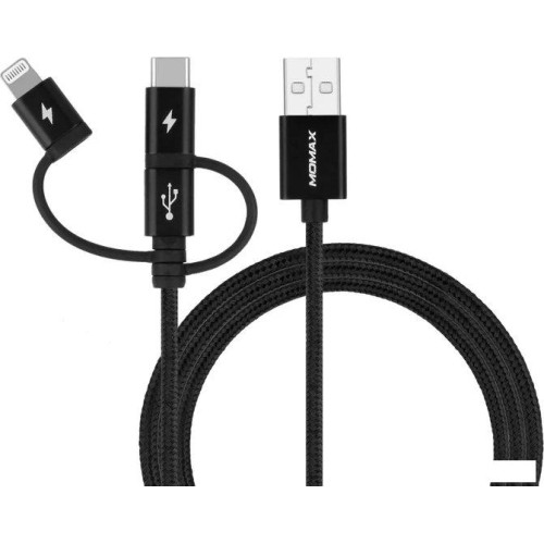 Кабель Momax DX1D OneLink 3-in-1 USB Type-A - Lightning/microUSB/USB Type-C (1 м, черный)