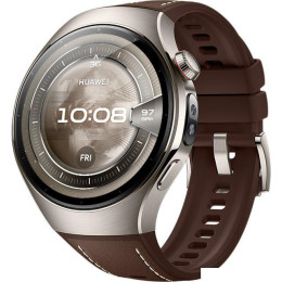 Умные часы Huawei Watch 5 46 мм (титановый, с коричневым силиконовым ремешком, международная версия)