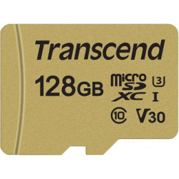 Карта памяти Transcend microSDXC 500S 128GB + адаптер