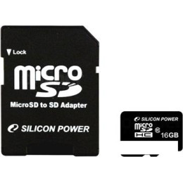 Карта памяти Silicon-Power microSDHC (Class 10) 16 Гб + адаптер (SP016GBSTH010V10-SP)