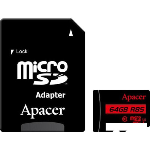 Карта памяти Apacer microSDXC AP64GMCSX10U5-R 64GB (с адаптером)