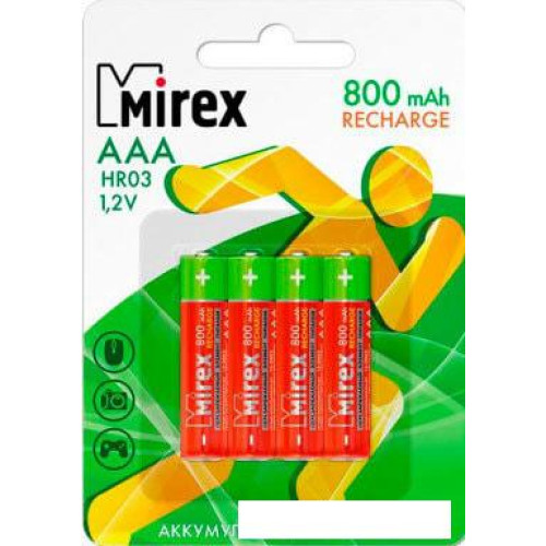 Аккумуляторы Mirex AAA 800mAh 4 шт HR03-08-E4