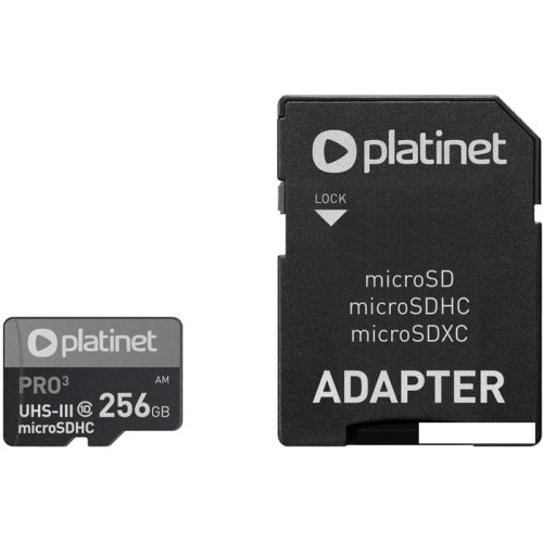 Карта памяти Platinet Pro 3 microSDXC PMMSDX256UIII 256GB + адаптер